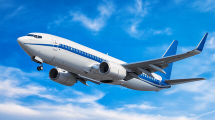 Fototapeta premium Aircraft ascending through the sky, symbolizing ambition and reaching new heights in personal and professional endeavors.