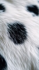 Soft, plush fur showcasing a delightful pattern of black patches on a white canvas captivates the senses. Natural light enhances the texture, inviting touch and curiosity