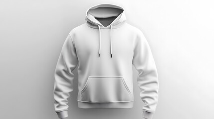 A clean, minimalist white hoodie sweater on an isolated white background, showcasing its front design with sharp details,