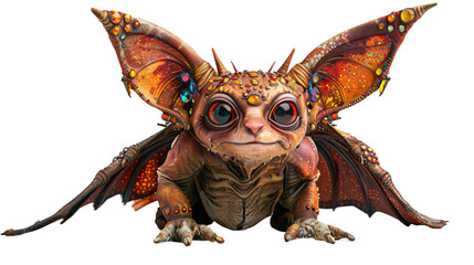 Fototapeta premium Colorful fantasy creature with large ears and sparkling decorations.