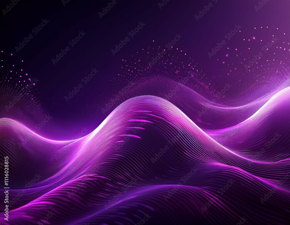 Poster purple abstract background with glowing particles wave and lines generative ai