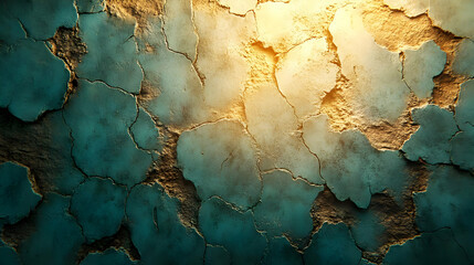 Naklejka premium Teal and Gold Crackle Abstract Background