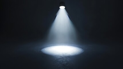 Obraz premium Single bright white spotlight: Minimal design on a black background