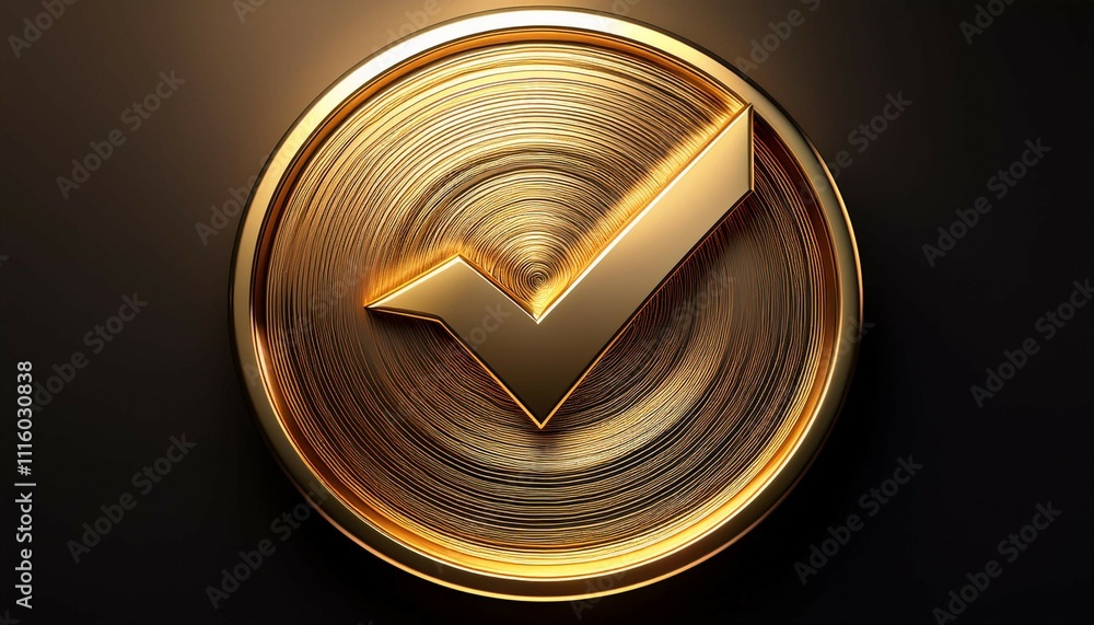 Poster gold check mark in a metallic circle symbolizing approval success or verification ideal for quality 