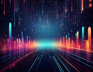 Fototapeta premium abstract digital rain of colorful particles falling against a dark background creating a sense of data flow cyberspace or a futuristic cityscape ideal for technology digital art or abstract the