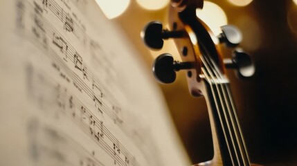 Naklejka premium Classical music notes on single wooden stands show elegance, embodying the timeless beauty and intricate art of orchestral works