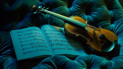 Fototapeta premium Classical music notes on single wooden stands show elegance, embodying the timeless beauty and intricate art of orchestral works