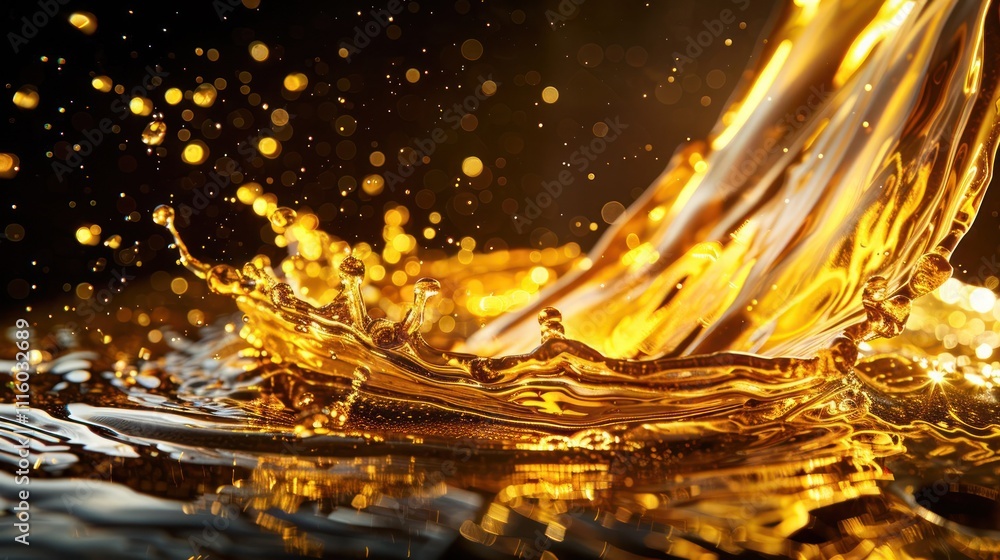 Poster a dynamic splash of golden liquid capturing light and motion.