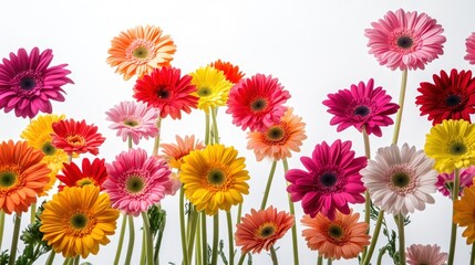 Colorful gerbera daisies on white background.