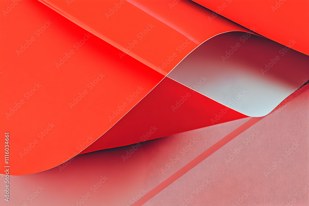 Poster abstract image of vibrant red and off-white paper sheets folded and layered, creating dynamic shapes