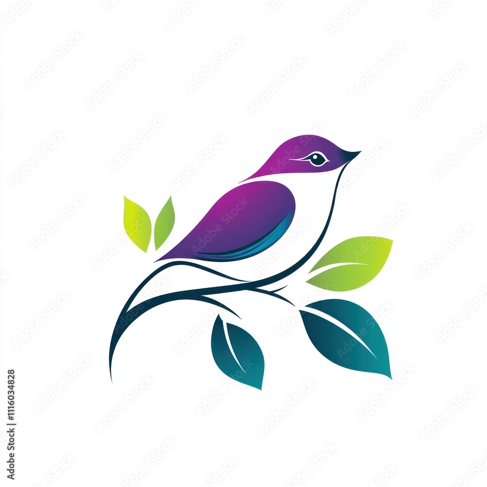 Poster Here's a  and keyword list for your stock photo... Colorful bird perched on a branch with leaves.