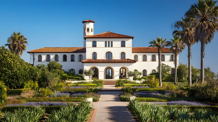 Fototapeta premium Mediterranean Revival Home with Olive Grove and Sea Views, Montecito Estate