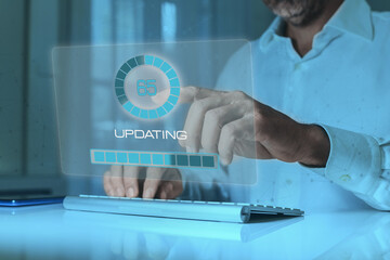 Updating software online. System engineer update new application. install and upgrade, concept.