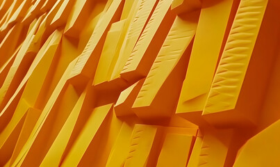 Fototapeta premium Abstract background of textured yellow blocks creating a dynamic, three-dimensional pattern. Ideal for design projects needing a bold, modern feel.