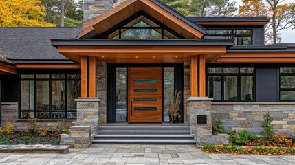 Obraz premium Stunning Contemporary Lakeside Home with Wooden Accents