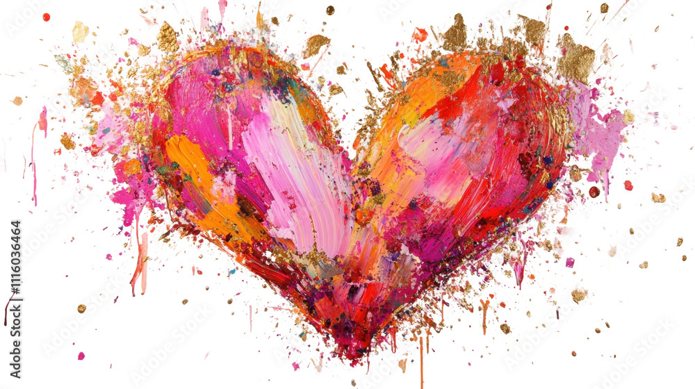 Poster colorful heart exploding with passion and creativity on transparent background