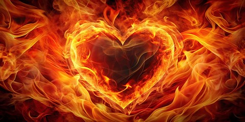 Fototapeta premium Abstract Fiery Heart Symbolizing Passion and Love in a Creative Concept with High Depth of Field - A Representation of Hot Love and Fiery Emotions in Generative AI Art