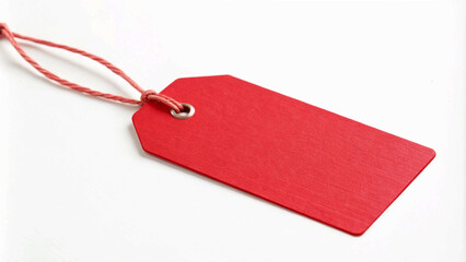 Empty Blank red label vibrant red tag featuring a smooth surface ready discount  offer sell for branding, against a pure white backdrop