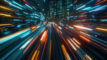 City night, light trails, speed, motion blur.