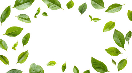 Obraz premium A circular arrangement of vibrant green leaves on a dark background, creating a natural and fresh aesthetic.