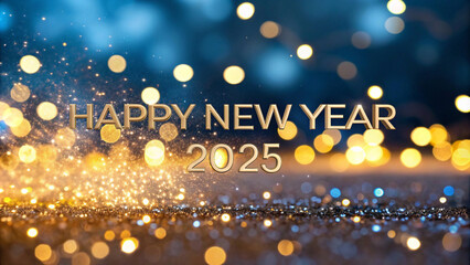 Happy new year welcome happy new year 2025 text effect design 2025 Sparkling into 2025 with golden glitters texture and bright lights background 