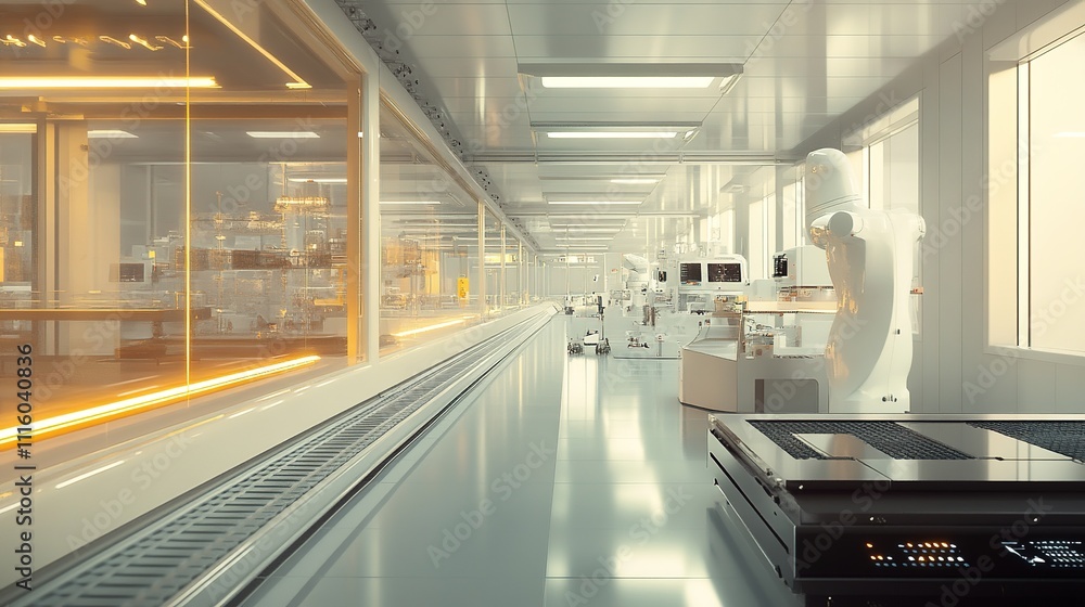 Poster a high-tech factory showcasing fully automated processes and minimal human intervention.