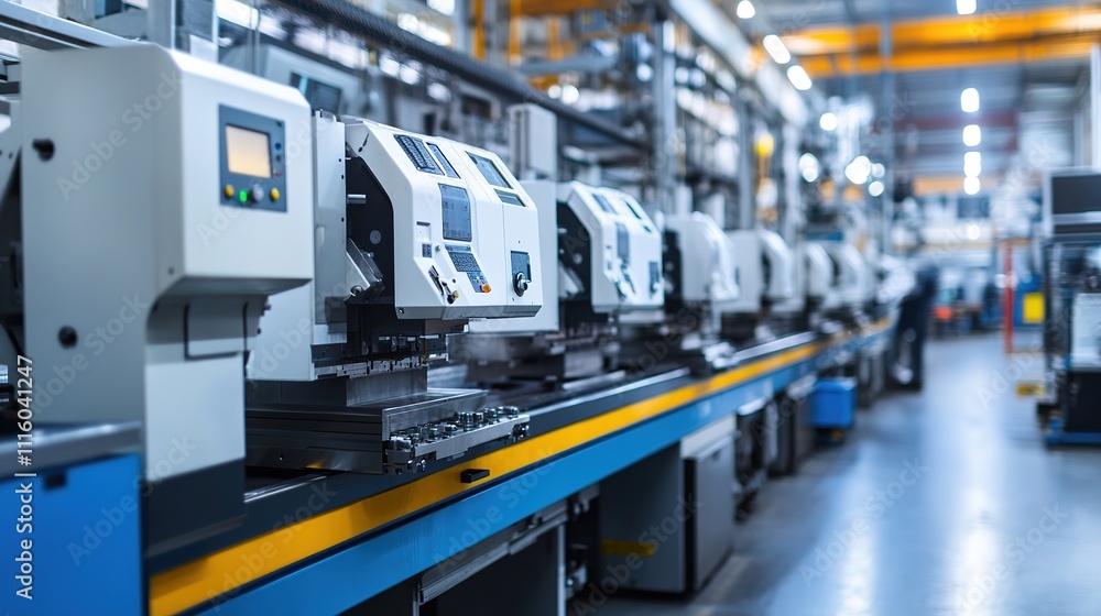 Poster a production line focused on the creation of precision machinery components.