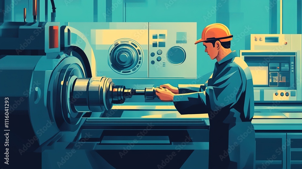 Poster a technician troubleshooting factory machines to ensure smooth operations.