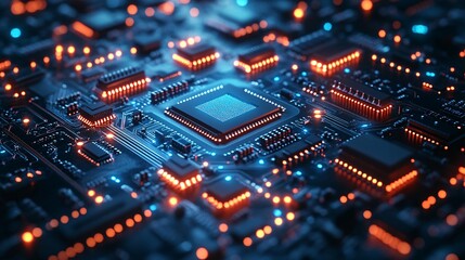 Obraz premium Concept CPU microchip for ai and data network. Close-up view of modern chip gpu card with circuit