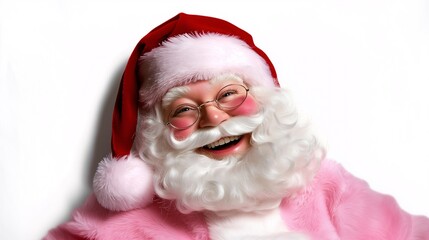 Retro Santa Claus in Pink Hat with White Background, Modern Christmas Illustration