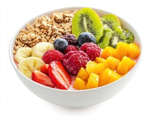A clean smoothie bowl with fresh fruits and granola isolated.