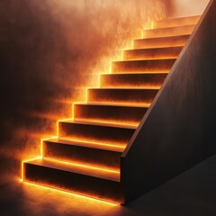 Mystical Stone Staircase Illuminated by Warm Light Rays in a Dark Enchanted Setting