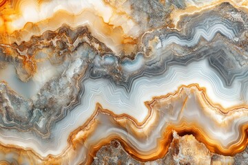 Obraz premium Stunning Natural Agate Stone with Intricate Patterns and Vibrant Colors Featuring Shades of Orange, Gray, and White for Artistic and Commercial Use