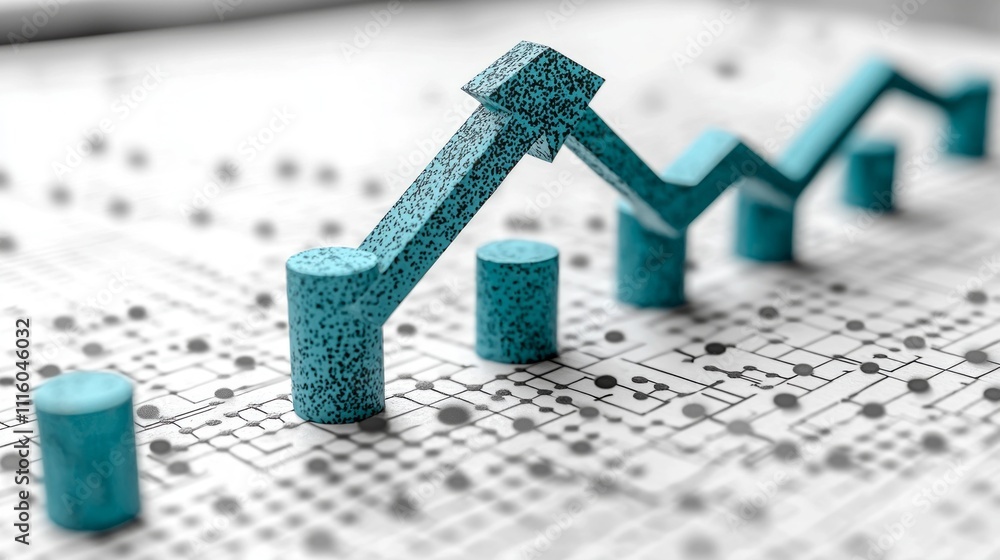 Poster clean and minimalistic graph highlights upward pointing teal arrow alongside line graph representing