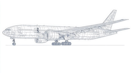 A meticulously crafted, realistic blueprint of a Boeing airplane, showcasing its intricate engineering details.  Generative AI