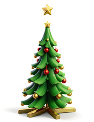 Obraz premium 3D Christmas Tree with decorated colored balls and a star on top on png transparent background.