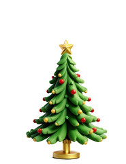 Fototapeta premium 3D Christmas Tree with decorated colored balls and a star on top on png transparent background.