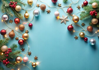 Beautiful Christmas Decorations on a Soft Blue Background, Perfect for Holiday Cheer and Festive Celebrations in Pastel Colors, Ideal for Seasonal Decor and Merry Vibes