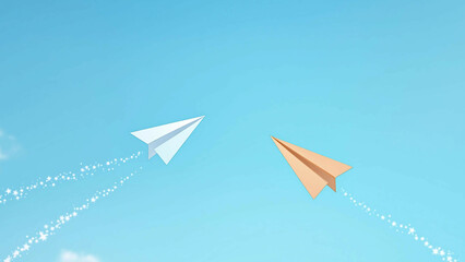 Naklejka premium White and Beige Paper Airplanes in Blue Sky