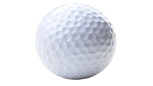A close-up view of a white golf ball featuring dimples, designed for optimal aerodynamics and performance in the sport of golf.