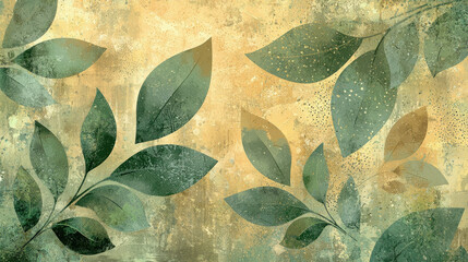 Serene Digital Background with Green Leaves and Textured Nature Elements