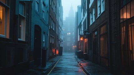Fototapeta premium Moody and Atmospheric Urban Alleyway in Rainy Darkness