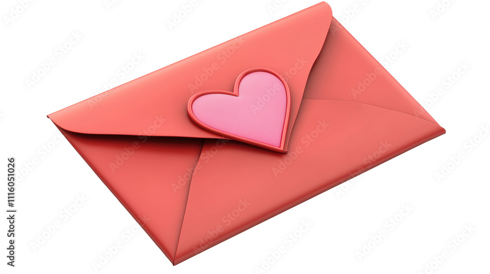 Poster red envelope with pink heart showing love and affection on transparent background