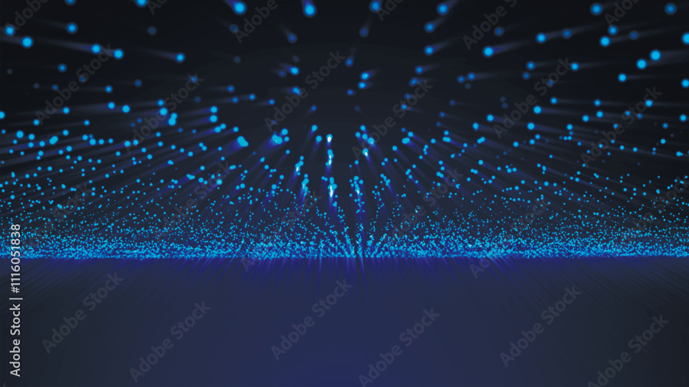 Poster abstract wave of glowing dots. dynamic wave of bright particles. futuristic background for presentat