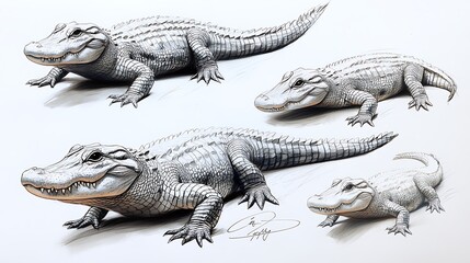 Naklejka premium Realistic Crocodile Pencil Drawings Artistic Nature Inspired Image Designs