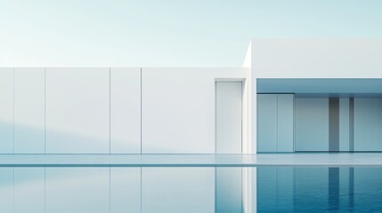 Modern Minimalist Architecture Reflecting in Pool Water