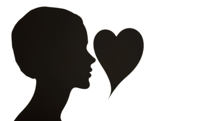 Woman silhouette blowing a heart shaped kiss on transparent background
