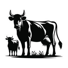 Cow Silhouette with white Background 