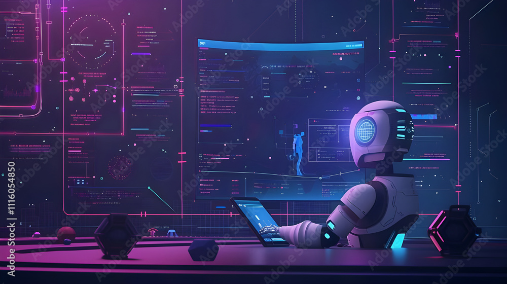 Aufkleber futuristic ai robot interface, digital art, technology, and sci-fi concepts. futuristic ai robot wor