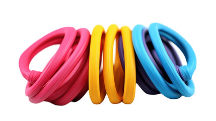 Naklejka premium A collection of colorful rubber bands arranged in a row, showcasing vibrant hues for various organizational and crafting purposes.